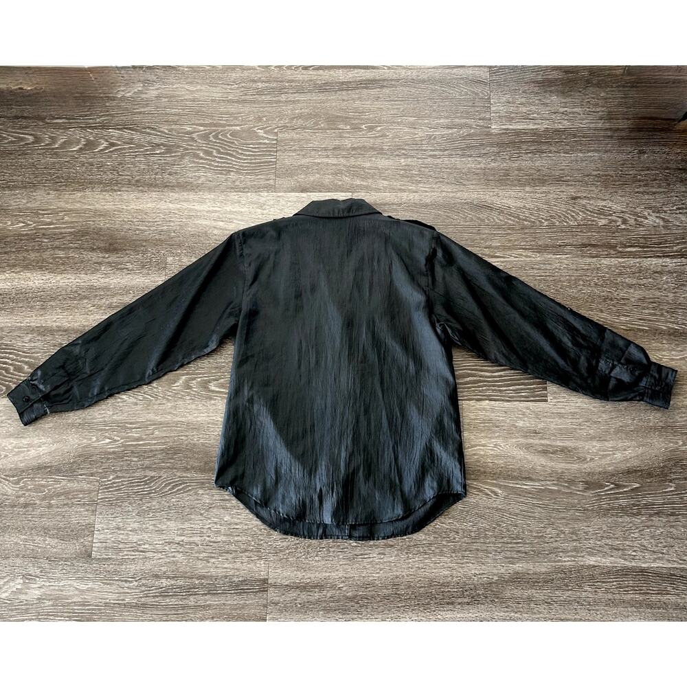 Vintage DVF Black Utility Blouse Size 10 Petite Button Down Top Y2K‎ Minimalist - Picture 11 of 16